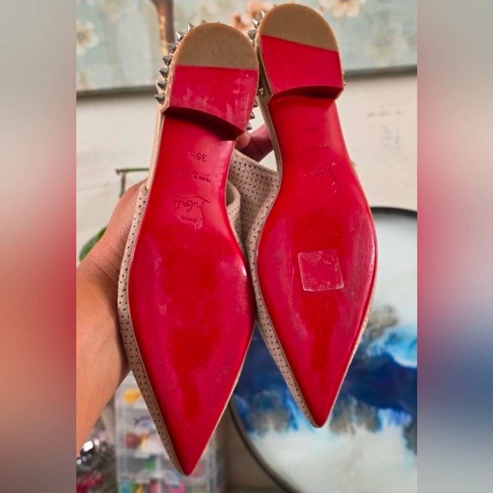 Christian Louboutin HALL SLING Spike Studded Heel Suede Flat Sandals Shoes - Picture 10 of 10